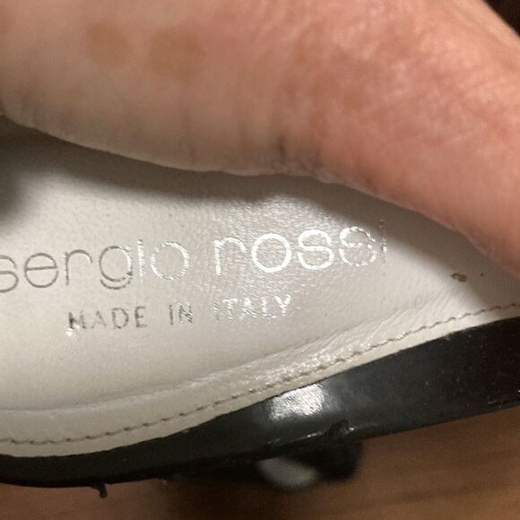 Sergio Rossi Black & White Patent Leather Open Toe Slingback Shoes.  Size 37.5. - Picture 5 of 11